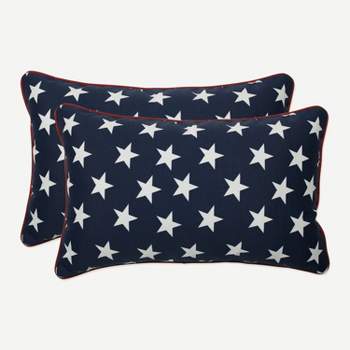 2pc Outdoor/Indoor Rectangular Throw Pillow Set Macey Americana Blue - Pillow Perfect