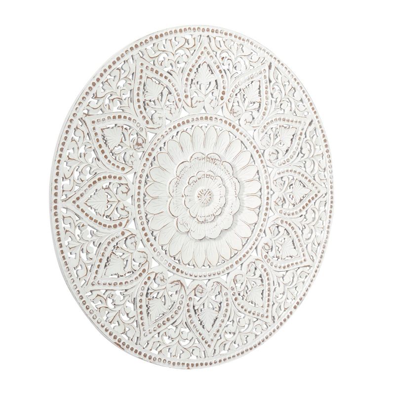 Wooden Floral Handmade Intricately Carved Wall Decor with Mandala Design - Olivia & May, 3 of 9