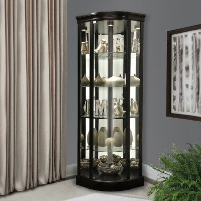 Marlowe II Black Satin Lighted Corner Curio Cabinet