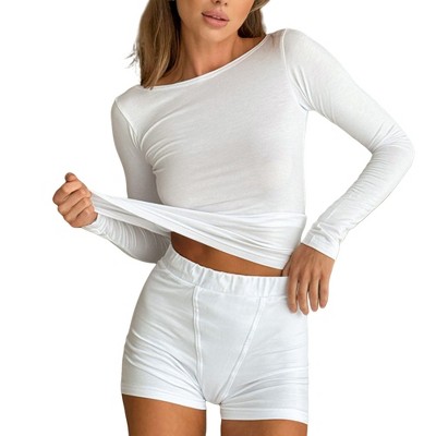 Anna-Kaci Lounge Women's Long Sleeve Top and High-Waist Shorts Two-Piece Loungewear Set