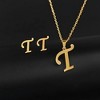 Initial Letter Pendant Necklace Earrings Set for Women Gold Plated Stainless Steel by Ginger Lyne - 2 of 4