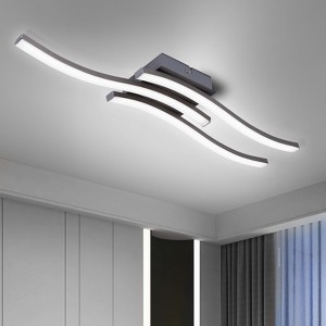 LLHZSY Modern Flush Mount Ceiling Light Fixture 18" Wide 3-Light Curved LED Fixture for Bedroom Kitchen Living Room Home-6000K,Nickel - 1 of 4