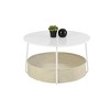 FurnitureR 2-Tier Round Coffee Table with Fabric Storage Basket, Modern 29.53-Inch Accent Center Table for Living Room Bedroom Office, White/Camel - 4 of 4
