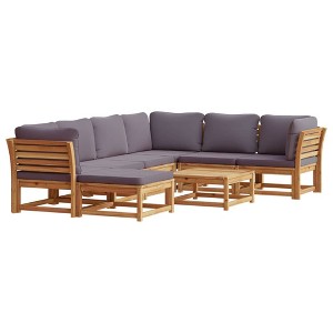 vidaXL Patio Lounge Set 8 Piece Acacia Wood with Cushions for Garden/Patio, Dark Gray - 1 of 4