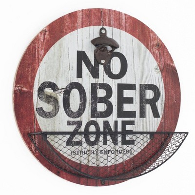 Vintage Rustic 'No Sober Zone' Bottle Opener/Cap Catcher Wall Sign Panel - Crystal Art Gallery