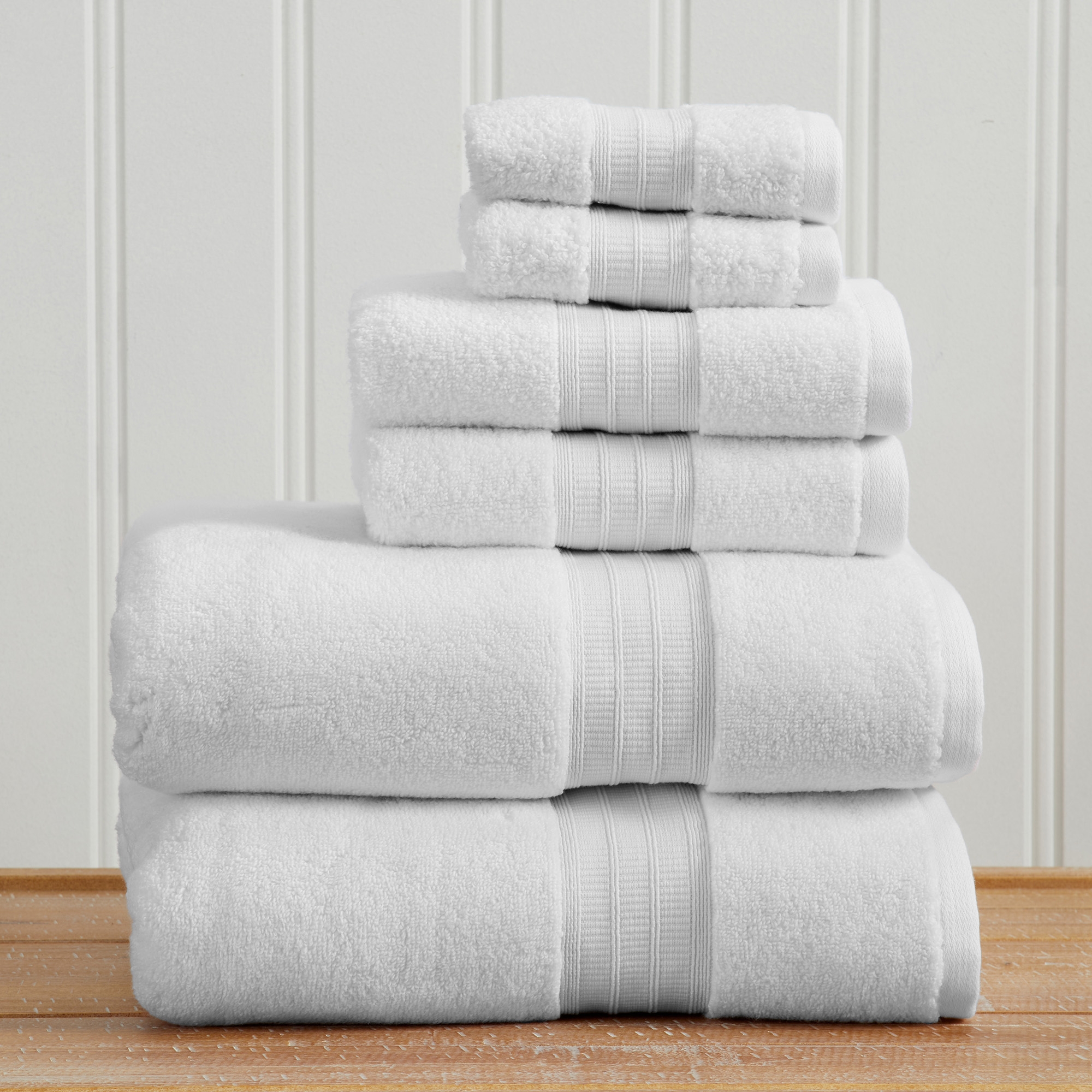 Cotton Premium Plush Bath Towel Set - Great Bay Home (6-Piece Set, White)