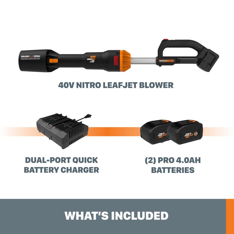Worx Nitro WG585 40V Power Share PRO LEAFJET Cordless Leaf Blower with Brushless Motor (2) Batteries and Charger Included, 3 of 13