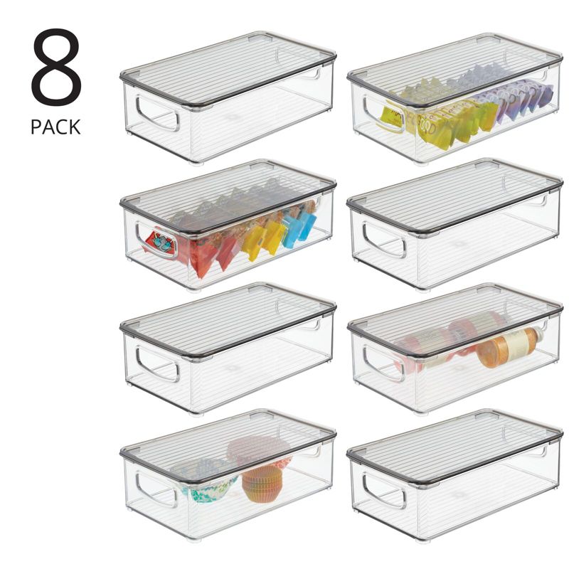 mDesign Linus Kitchen Plastic Storage Bin Box Container with Lid and Handles, 8 Pack - 10 x 6 x 3, Clear/Smoke, 2 of 9