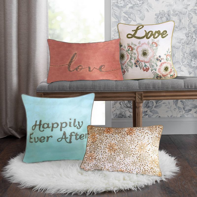12"x18" Poly-Filled Beaded 'Love' Luxe Velvet Lumbar Throw Pillow - Edie@Home, 6 of 7