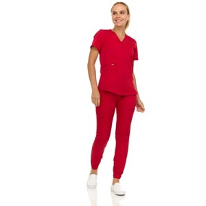 MediChic Scrubs for Women's V-Neck Scrub Set with Six Pocket Cargo Jogger Pants with 4-Way Stretch - 1 of 4