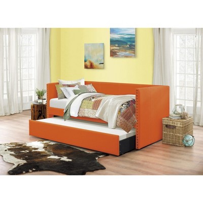 NicBex Twin Size Upholstered Nailhead Trim Daybed with Pull-out Trundle for Bedroom,Living Room,Apartment
