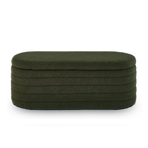 Vynxaria Oval Storage Ottoman Bench, Upholstered Boucle Teddy Fabric End of Bed Bench, End of Bed Stool  for Bedroom, Dark Green - 1 of 4