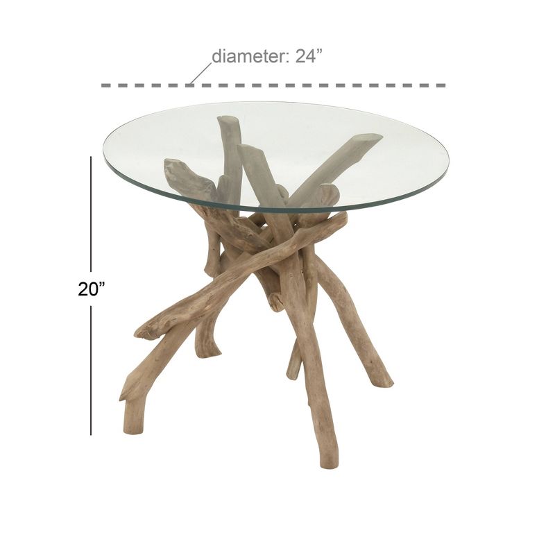 Log and Glass Round Accent Table Tan - Olivia & May, 6 of 20