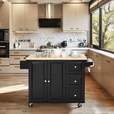 Finnhomy Mobile Kitchen Island with Drop Leaf