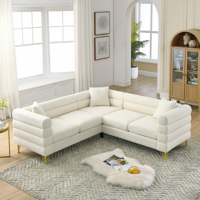 81.5" L-Shaped Oversized Corner Sofa,Modern Teddy Upholstery 5-Seater Sectional Couch for Living Room Apartment-Baofuwish