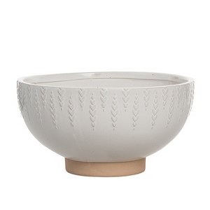 Transpac Ceramic 10.25 in. White Autumn Dot Texture Common Ground Bowl - 1 of 3