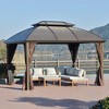 Outsunny 10' x 12' Hardtop Gazebo with Galvanized Steel Rounded Double Roof, Aluminum Frame, Pavilion Gazebo with Netting, Hooks, and Curtains, Brown - 2 of 4