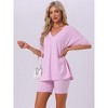 INSPIRE CHIC Women's Oversized V Neck Workout Tracksuit T-Shirts Tops with Biker Shorts Pajamas Lounge Set 2 Pcs - 3 of 4
