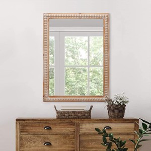 Wood Framed Wall Mirror with Beaded Edge Decorative Bathroom Vanity Mirror Farmhouse Rectangular Hanging Mirror Horizontal or Vertical-The Pop Home - 1 of 4