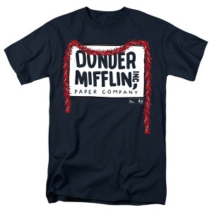 Men's The Office Dunder Mifflin Christmas Tinsel Garland Dark T-Shirt - 1 of 4