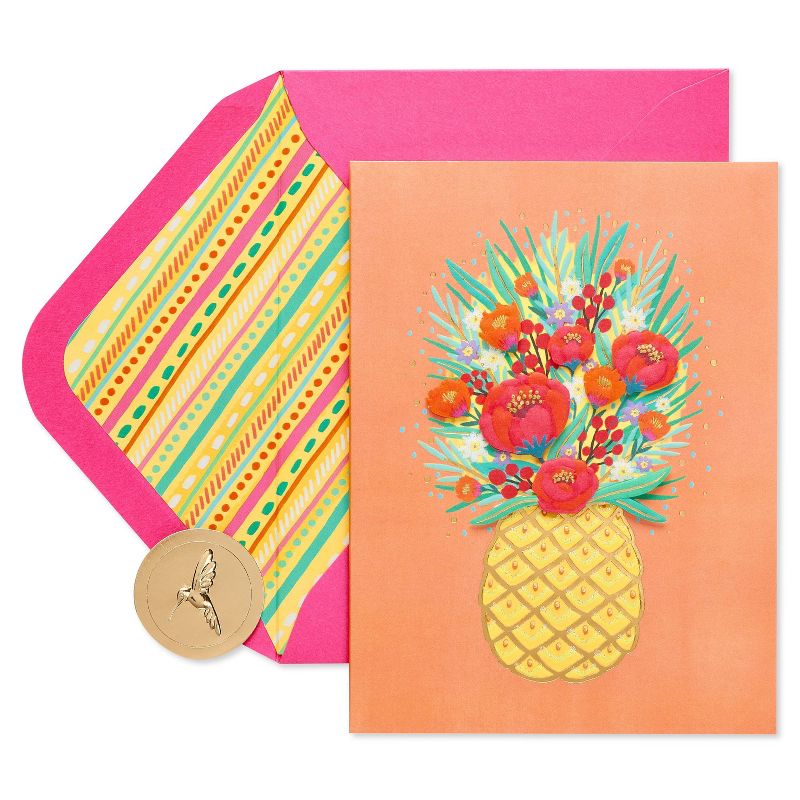 Pineapple Floral on Orange Card - PAPYRUS, 5 of 7