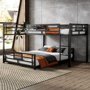 TIRAMISUBEST Twin over Full Metal Bunk Bed Frame, L-Shaped Loft Bed with Ladder and Underneath Platform Bed - 1 of 4