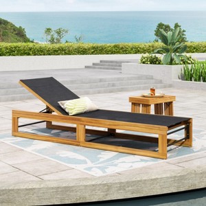 XIYUYEU Patio Chaise Lounge Wooden Tiltable Chair with Mesh Modern Lounge Chair for Outside - 1 of 4