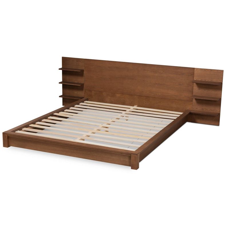 Elina Walnut Wood Platform Storage Bed with Shelves - Baxton Studio, 4 of 9
