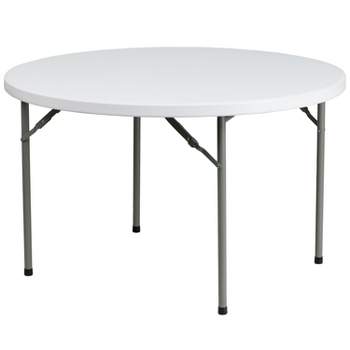 Emma and Oliver 4-Foot Round Granite White Plastic Folding Table - Banquet / Event Folding Table