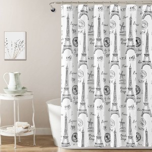 72"x72" Single Kids' Paris Bonjour Shower Curtain Black/White - Lush Décor: Paris Themed, Cotton, Machine Washable - 1 of 4