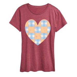Women's - Instant Message - Patchwork Quilt Heart Short Sleeve Graphic T-Shirt - 1 of 4