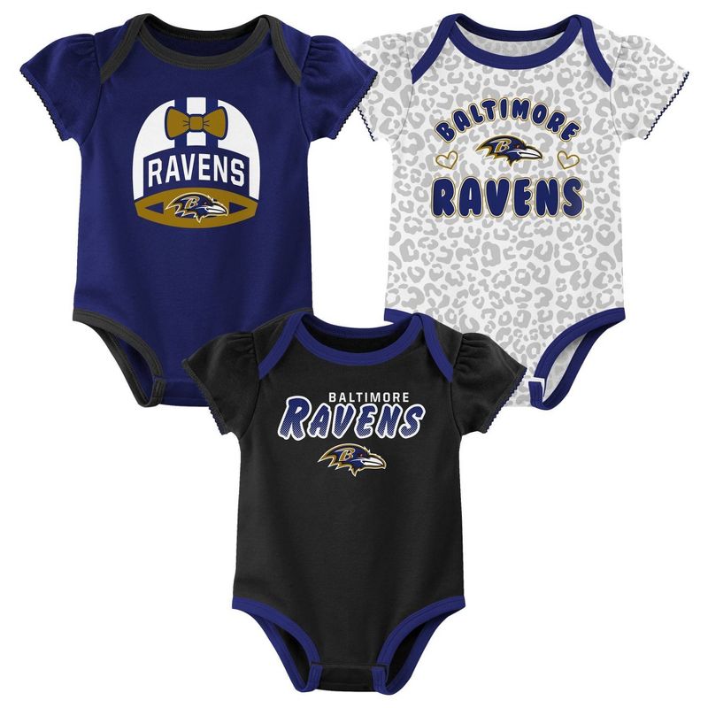 NFL Baltimore Ravens Baby Girls&#39; Onesies 3pk Set, 1 of 5