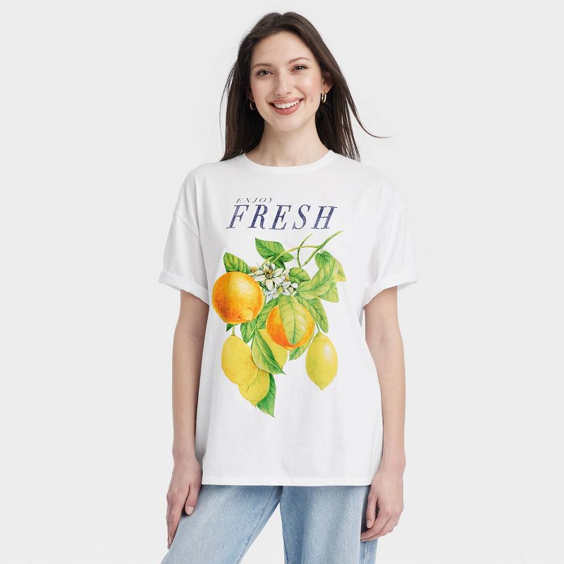 Women's Fresh Lemons Oversized Short Sleeve Graphic T-Shirt - White, 1 of 7