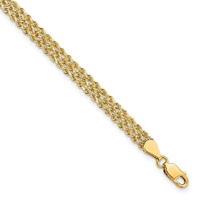 Black Bow Jewelry 14k Yellow Gold 4.5mm Diamond Cut Triple Rope Strand Bracelet