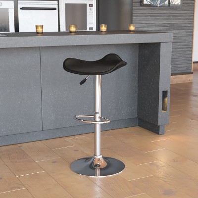 Black Adjustable Height Swivel Barstool with Chrome Base
