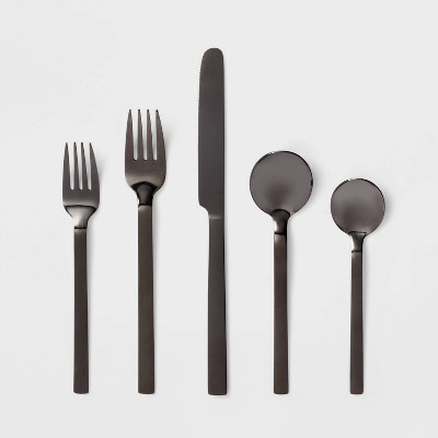 20pc Squared Straight Flatware Set Black - Room Essentials™