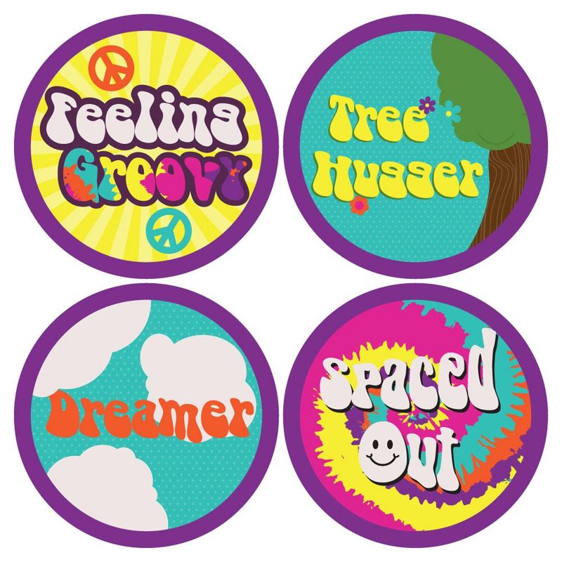 Big Dot of Happiness 60's Hippie - 1960s Groovy Party Funny Name Tags - Party Badges Sticker Set of 12, 4 of 6