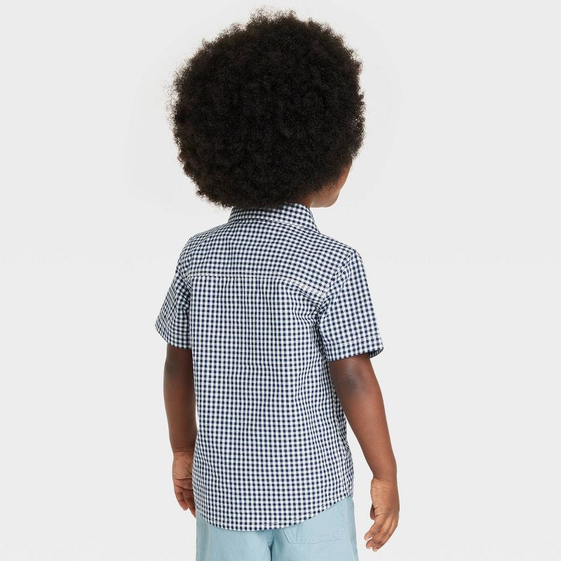 OshKosh B'gosh Toddler Boys' Plaid Checkered Woven Short Sleeve Shirt - Navy Blue, 2 of 7