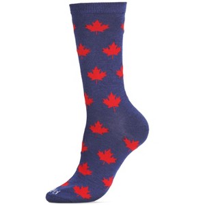 Memoi Women's "Oh Canada" Rayon Blend Novelty Crew Sock Navy 9-11 - 1 of 4