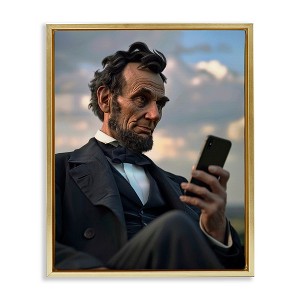 Stupell Industries Abe Lincoln with Cellphone Black Framed Floater Canvas Wall Art - 1 of 4