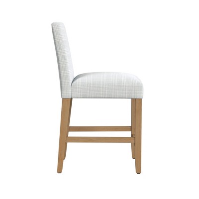 Cream Mini Grid Pattern Upholstered Counter Height Barstool with Wood Legs