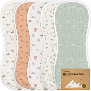KeaBabies 5pk Organic Softe Muslin Burp Cloths for Baby Girls and Boys, Large Absorbent Burping Cloths for Babies, Baby Burp Clothes - 1 of 4