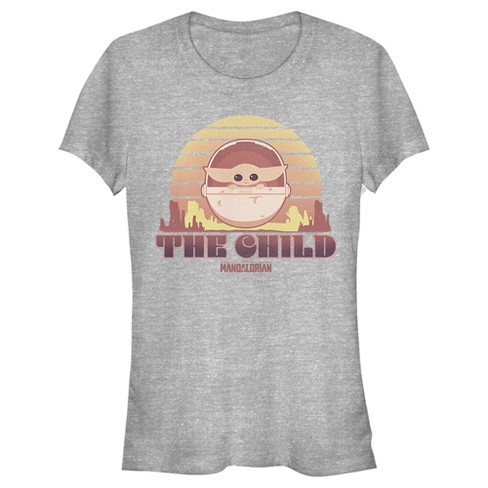 Juniors Womens Star Wars The Mandalorian The Child Cartoon Retro Sunset T-Shirt - image 1 of 3