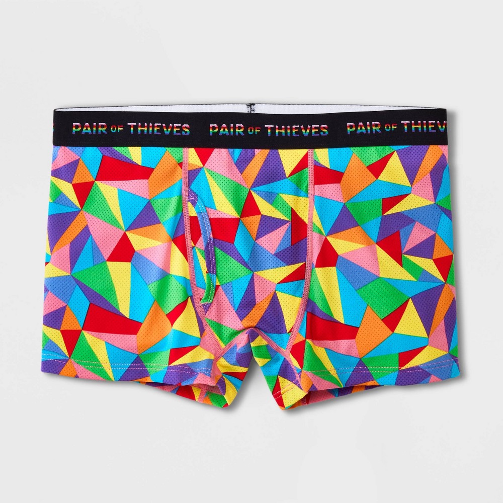 case pack of 12Pair of Thieves Men's Rainbow Abstract Print Super Fit Trunks - Red/Blue/Green XL