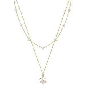 Clotth Layered Pearl Necklace Gold and Silver, Dainty Chain with Daisy Pendant, 925 Sterling Silver and Baroque Pearl Necklace - 1 of 4