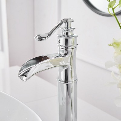 Polished Chrome Tall Waterfall Vessel Sink Faucet with Lever Handle