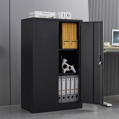 Munora Metal Storage Cabinet with Locking Doors and Adjustable Shelf, Folding Filing Storage Cabinet for Home Office, School, Garage, Black