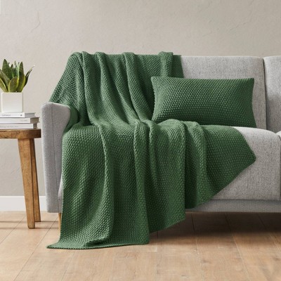 Green Acrylic Knit Oblong Pillow Cover with Hidden Zipper