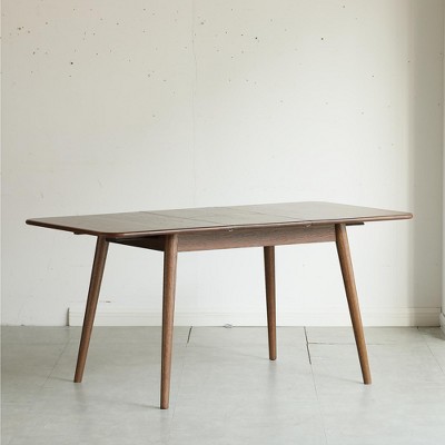 Vynxaria Walnut Round-Corner Extendable Coffee Tables - 47"-63" Solid Oak Expandable Dining