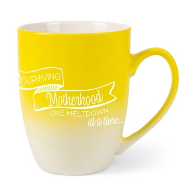 Elanze Designs Surviving Motherhood One Meltdown At A Time Two Toned Ombre Matte Yellow and White 12 ounce Ceramic Stoneware Coffee Cup Mug